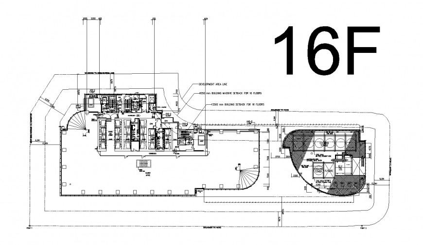 Third floor distribution plan details of office building dwg file