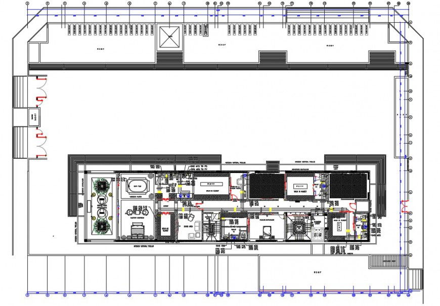 Third floor distribution plan details of residential villa dwg file