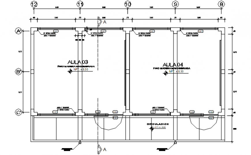 Third floor distribution plan of college building dwg file