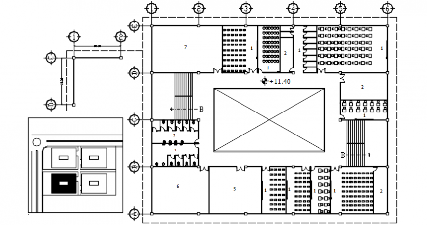 Third floor distribution plan of Engineering faculty building dwg file