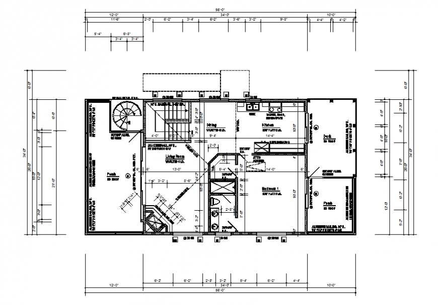 Third floor layout plan and framing plan details of house dwg file