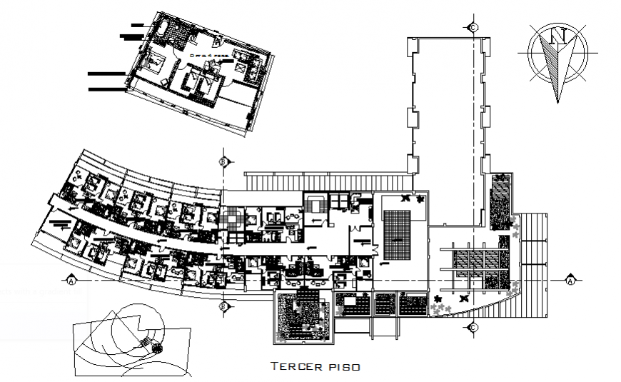 Third floor layout plan details of apartment housing building dwg file