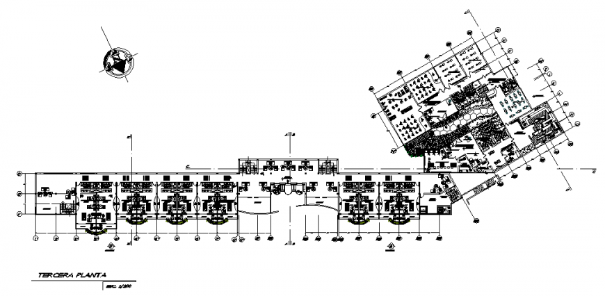 Third floor layout plan details of multi-level luxuries hotel dwg file