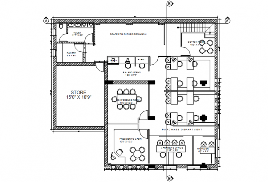 Third floor layout plan drawing details for office building dwg file