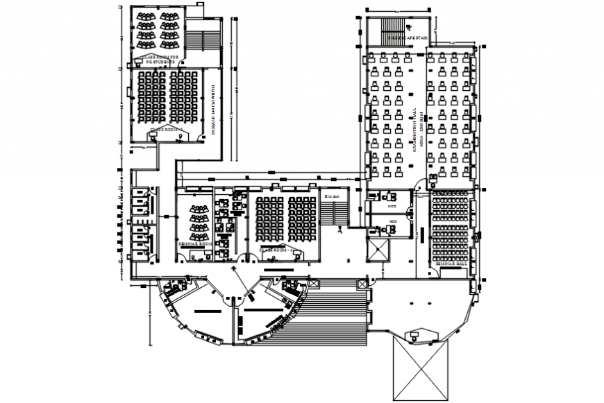 Third floor layout plan drawing details of college building dwg file