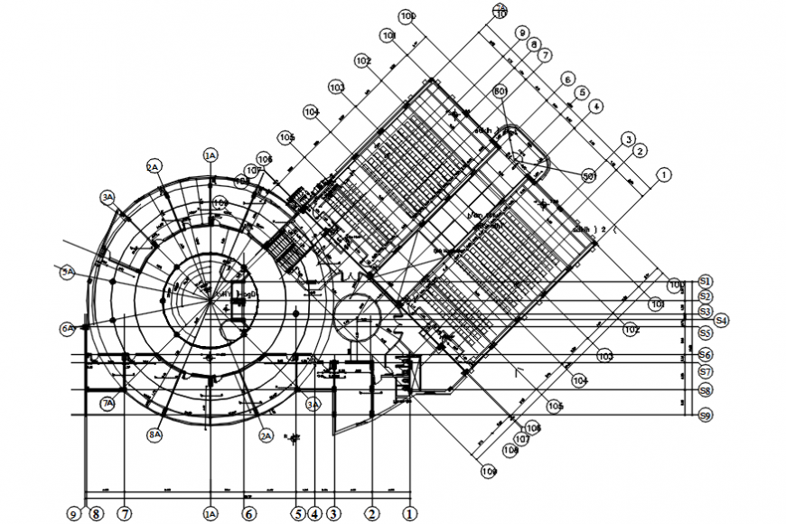 Third floor layout plan with structure of office dwg file