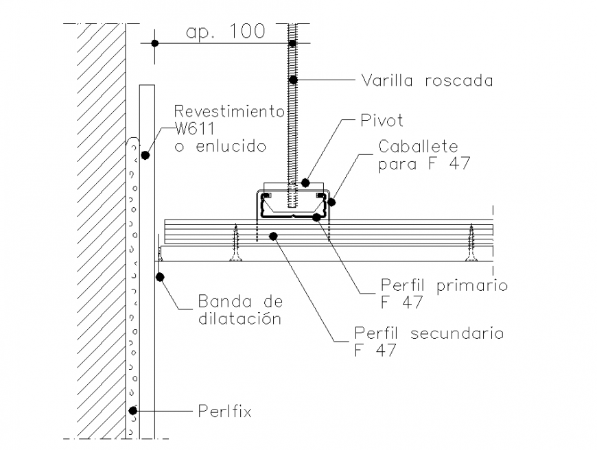 Threaded rod section autocad file
