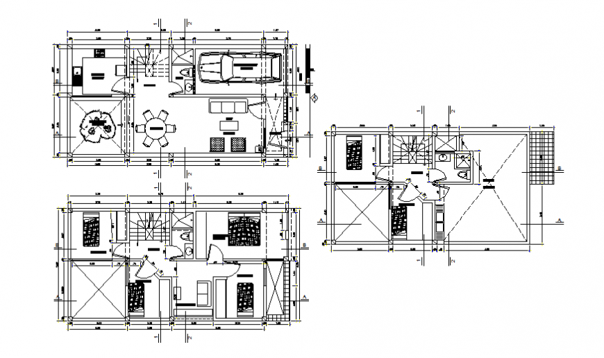 Three-level house floor plan layout details dwg file