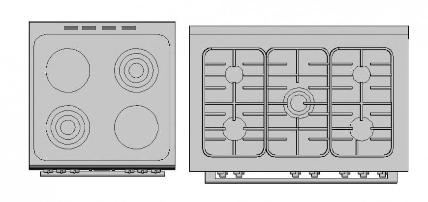 Three and four burner 3d gas stove blocks cad drawing details dwg file