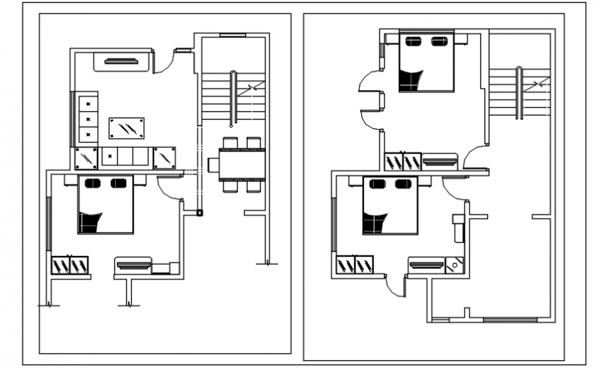Three bedroom house distribution plan cad drawing details dwg file