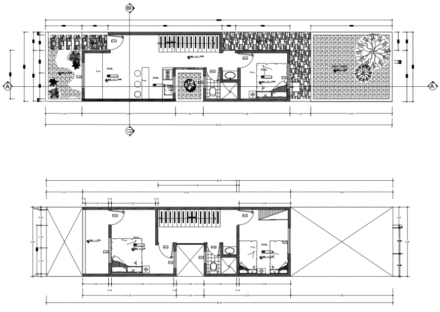 Three bedroom house floor plan distribution drawing details dwg file
