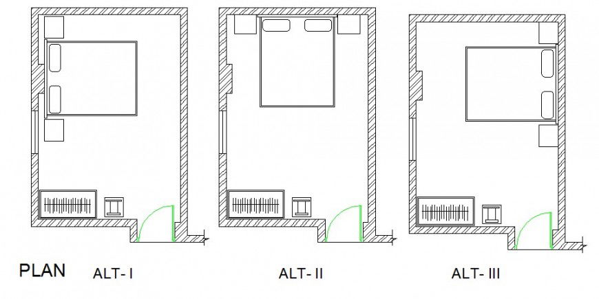 Three bedrooms of house layout plan cad drawing details dwg file