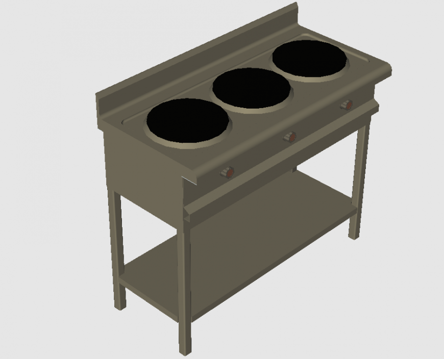 Three burner electrical stove 3d model in dwg AutoCAD file.