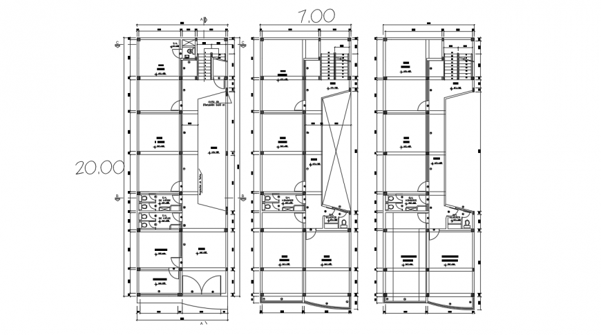 Three floor distribution plan details of education center dwg file