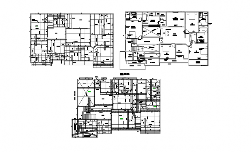 Three floor distribution plan details of Shan residential house dwg file