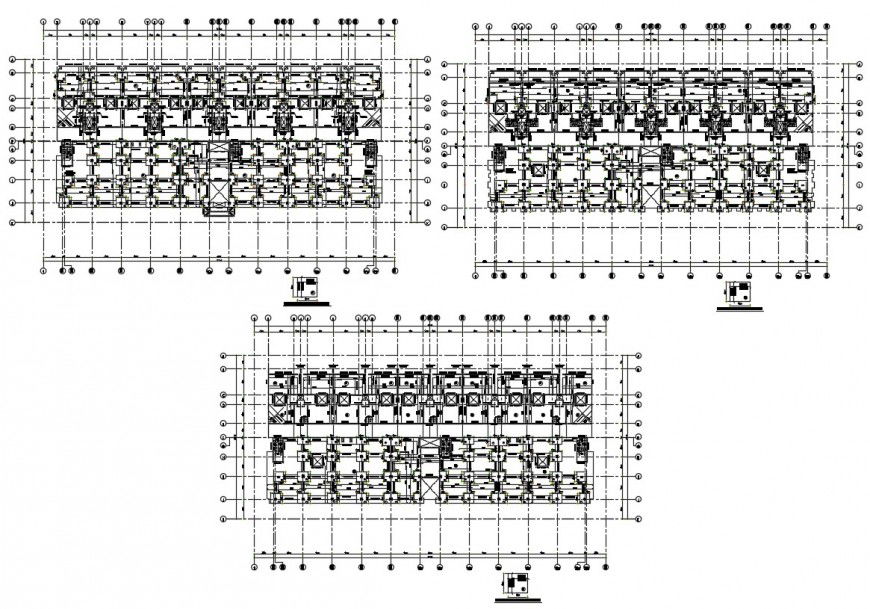 Three floor foundation plan structure details for shopping center dwg file