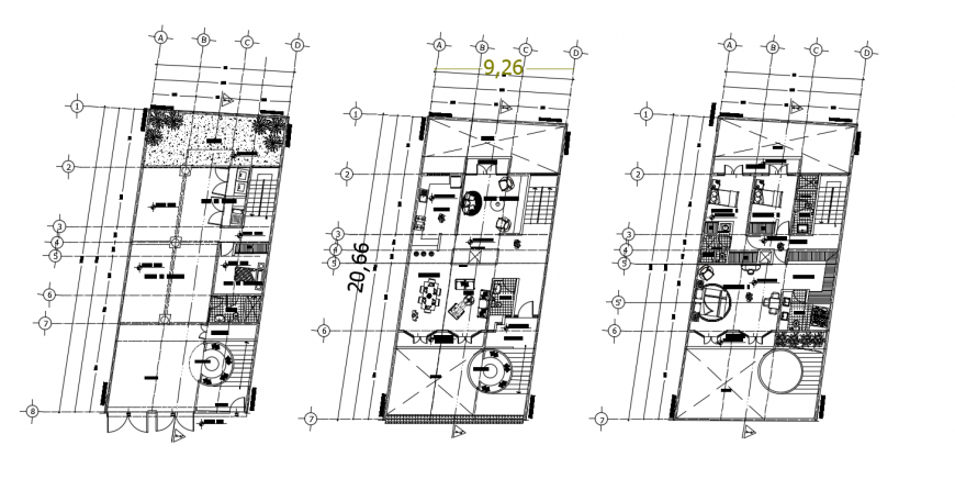 Three floor layout plan of three story house cad drawing details dwg file
