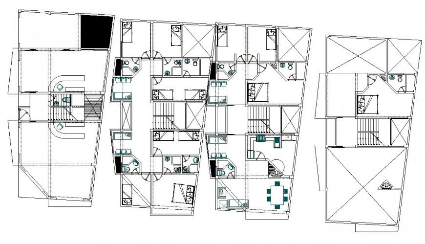 Three floor twin house layout plan drawing in dwg AutoCAd file.