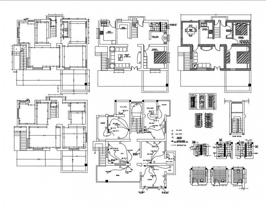 Three flooring house floor plan and electrical layout plan details dwg file