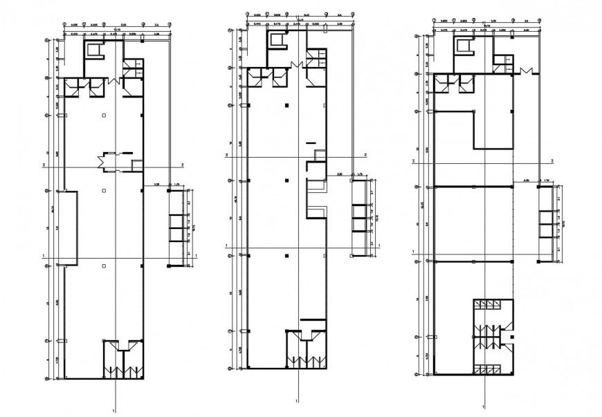Three floors framing plan structure details of five star hotel building dwg file