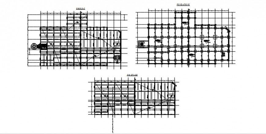 Three floors structure plan details for hotel dwg file