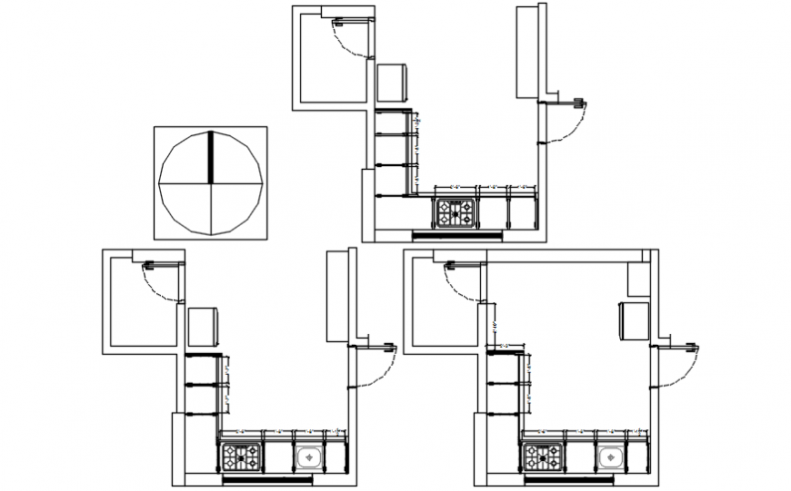 Three kitchen layout plan cad drawing details dwg file