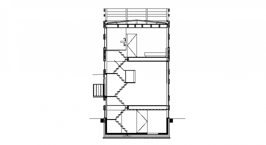 Three level house building facade sectional details dwg file