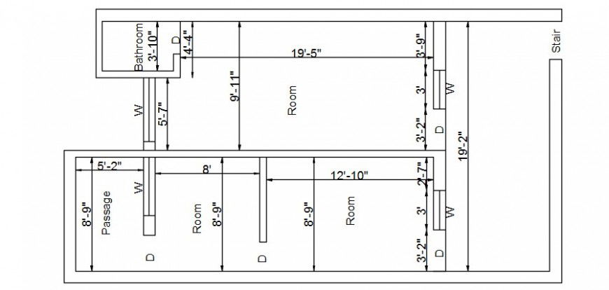 Three room house layout plan cad drawing details dwg file