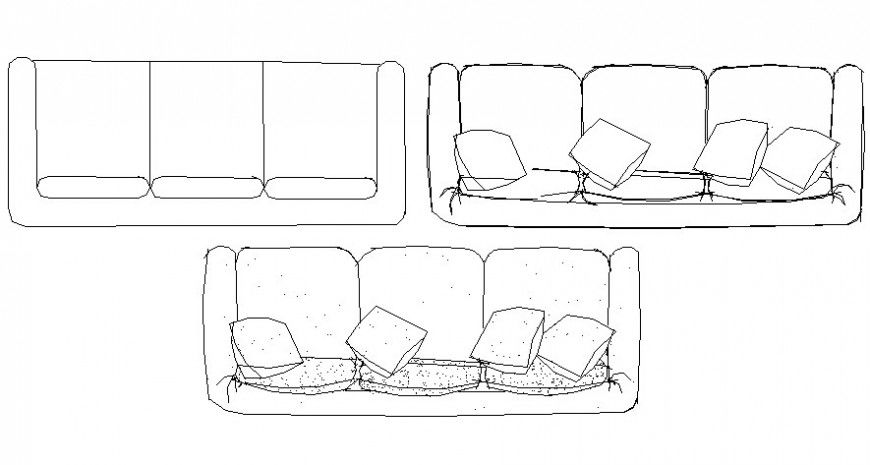Three seater sofa set block detail elevation drawing in autocad
