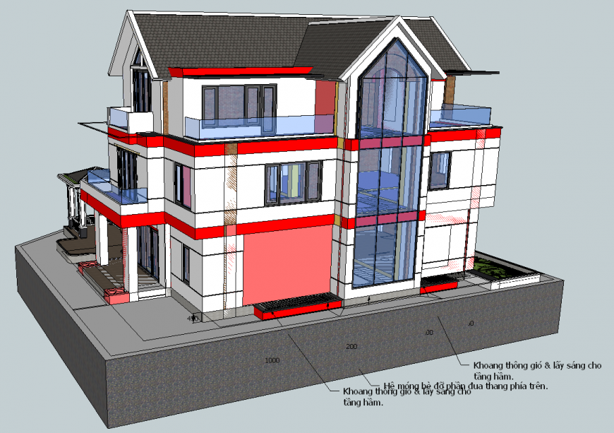 Three storey bungalow exterior 3d model in skp Sketch Up file.
