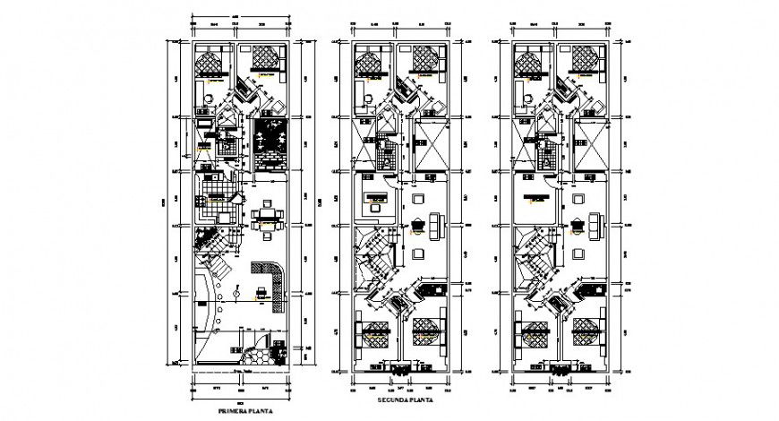 Three stories residential bungalow drawings 2d view autocad software file