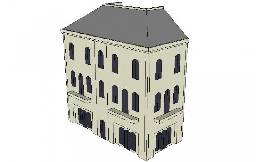 Three stories row house 3d model sketch-up software