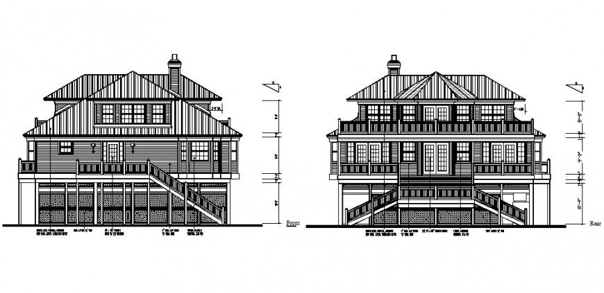 Three story house building elevation cad drawing details dwg file