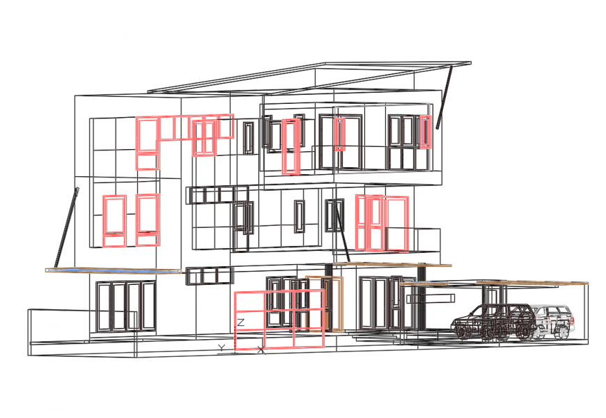 Three story house building section cad drawing details dwg file