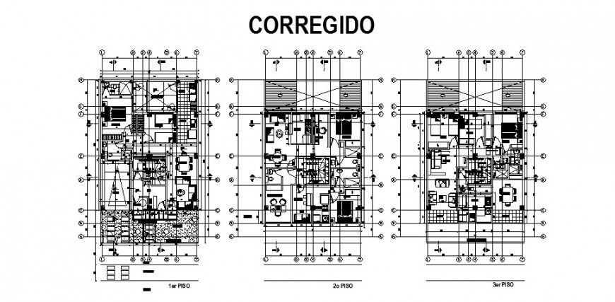 Three story house floor plan distribution cad drawing details dwg file