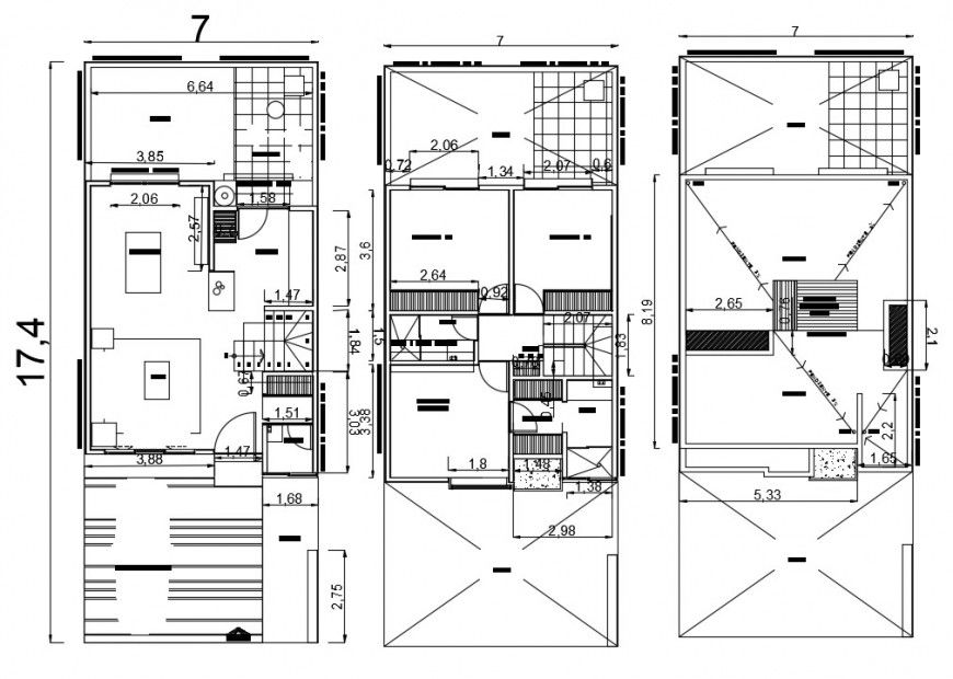 Three story house floor plan drawing details dwg file