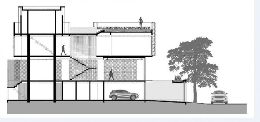 Three story house main frontal section cad drawing details jpg file