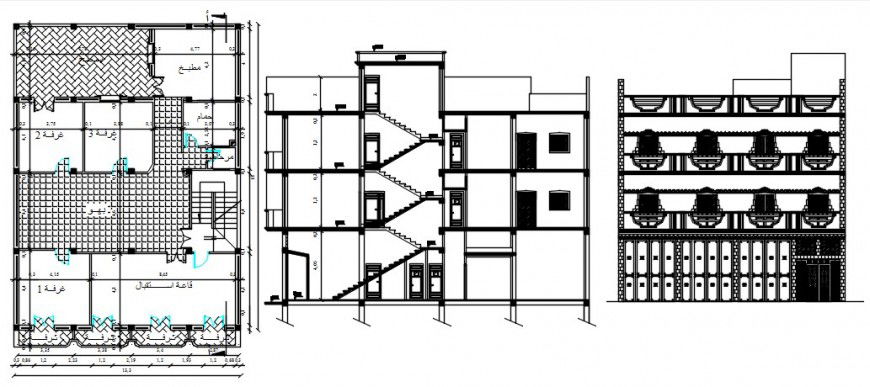 Three story house section, framing plan and structure drawing details dwg file