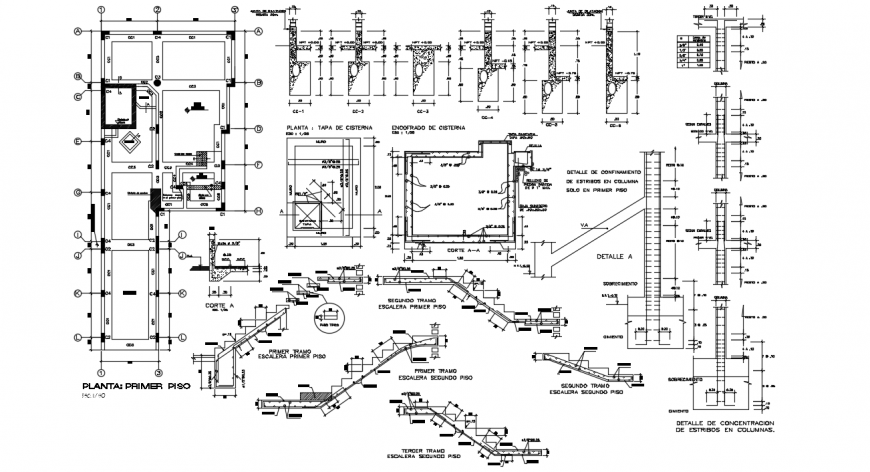 Three story house several constructive structure drawing details dwg file