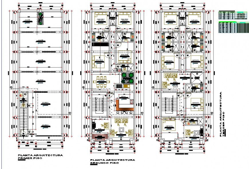 Three story housing structure detail layout plan in autocad format