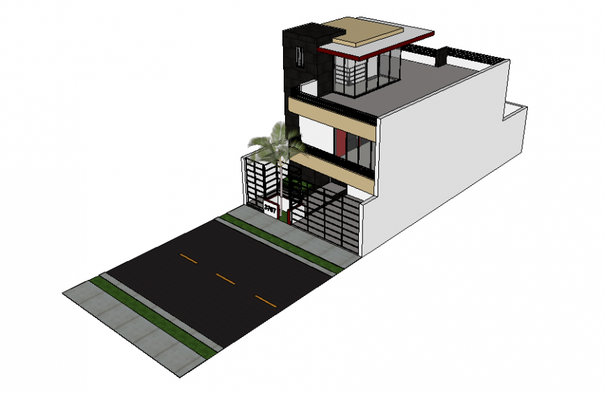 Three story one family house 3d design cad drawing details dwg file