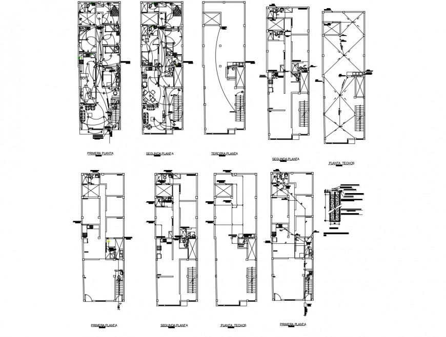 Three story residential building floor and electrical layout plan cad drawing details dwg file