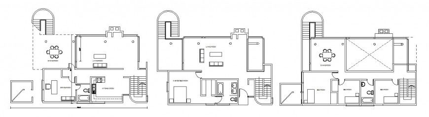Three story residential house floor plan distribution cad drawing details dwg file