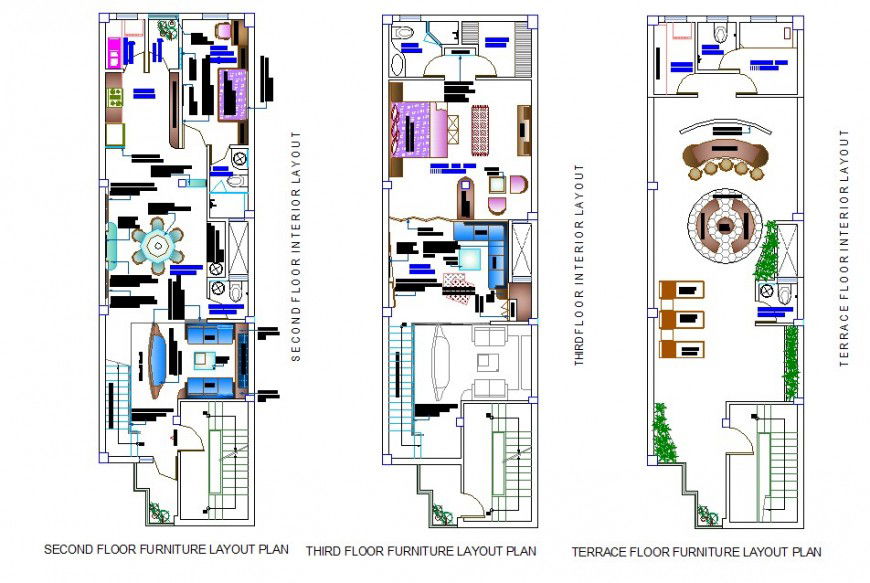 Three story residential housing structure 2d view CAD block autocad file