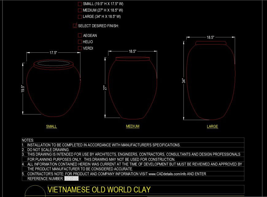 Three types of  pots in dwg file.