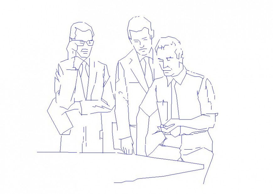 Three working people elevation blocks cad drawing details dwg file