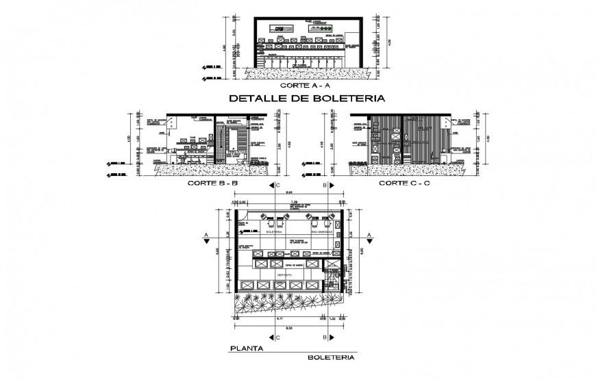 Ticket counter for airport section, plan and auto-cad drawing details dwg file