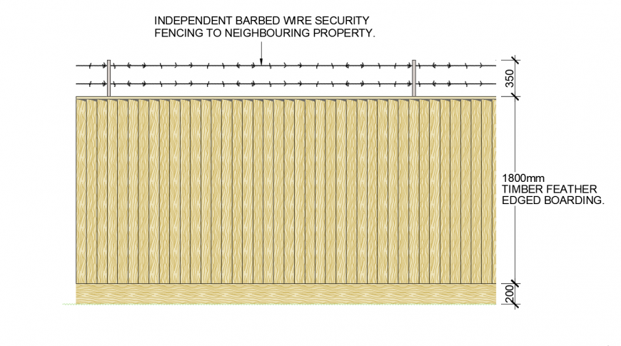 Timber Feather Edge Fence Elevation Cad Drawing Details dwg file