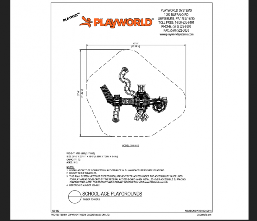 Timber tower school theme park structural details top view dwg file