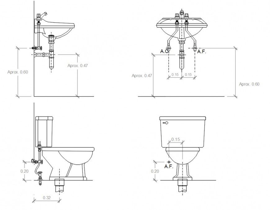 Toilet  and sink installation detail cad file